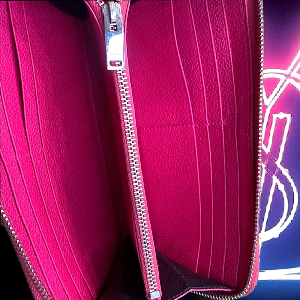 ⭐️YSL Yves Saint Laurent Pink Pebbled Leather Portefeuille Famme Long Wallet - Picture 5 of 9
